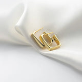 925 Silver Golden Stud Earrings Geometric Glossy Women Wedding Jewelry
