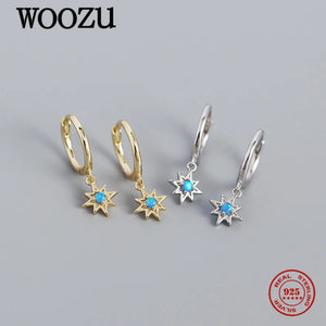 925 Silver Anise Star Zircon Drop Earrings Bohemian Party Jewelry Gift