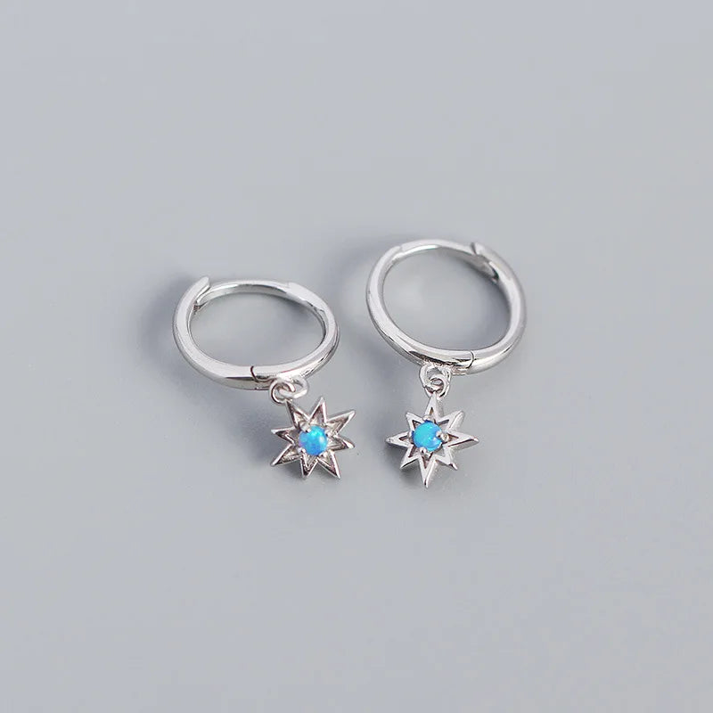925 Silver Anise Star Zircon Drop Earrings Bohemian Party Jewelry Gift