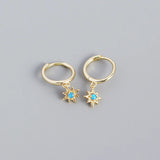 925 Silver Anise Star Zircon Drop Earrings Bohemian Party Jewelry Gift