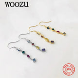 925 Silver Colorful Zircon Tassel Stud Earrings for Women Wedding