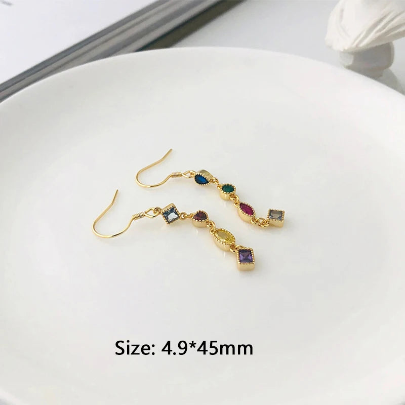 925 Silver Colorful Zircon Tassel Stud Earrings for Women Wedding