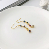 925 Silver Colorful Zircon Tassel Stud Earrings for Women Wedding