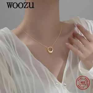 925 Sterling Silver Hollow Round Link Chain Pendant Necklaces For Women