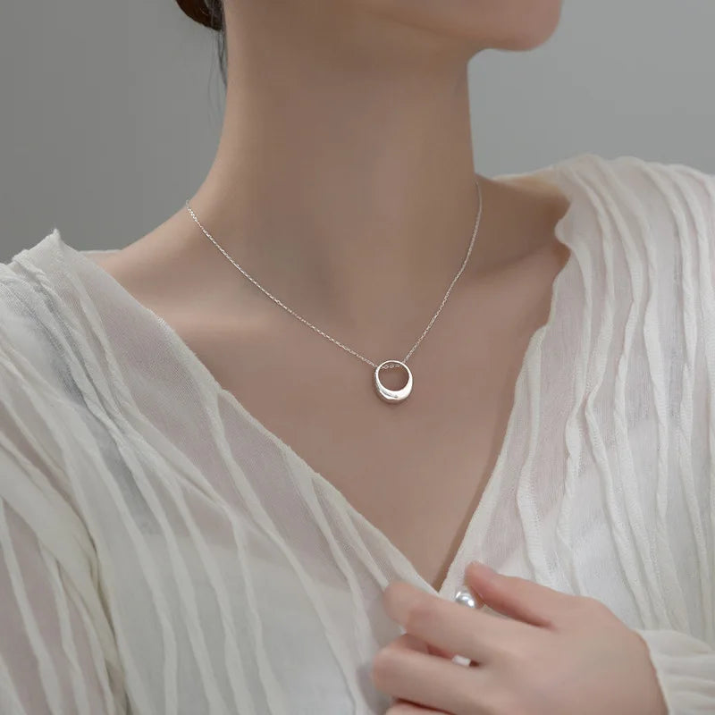 925 Sterling Silver Hollow Round Link Chain Pendant Necklaces For Women