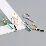 925 Silver Square Green Zircon Earrings Party Punk Hip Hop Jewelry