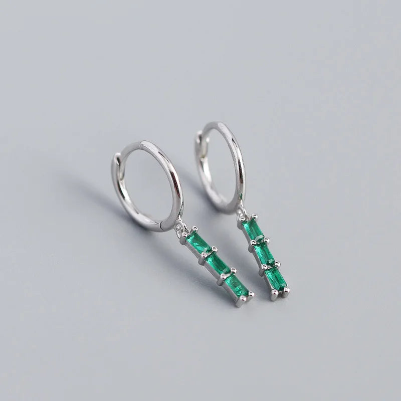 925 Silver Square Green Zircon Earrings Party Punk Hip Hop Jewelry