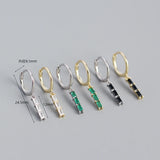 925 Silver Square Green Zircon Earrings Party Punk Hip Hop Jewelry