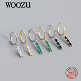 925 Silver Square Green Zircon Earrings Party Punk Hip Hop Jewelry