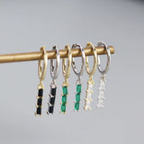 925 Silver Square Green Zircon Earrings Party Punk Hip Hop Jewelry