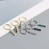 925 Silver Square Green Zircon Earrings Party Punk Hip Hop Jewelry