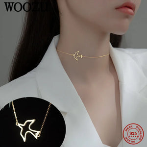 925 Sterling Silver Bird Pendant Necklace Delicate Jewelry