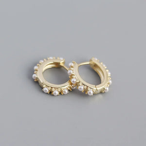 925 Silver Pearl Hoop Earrings Women Wedding Jewelry Gift