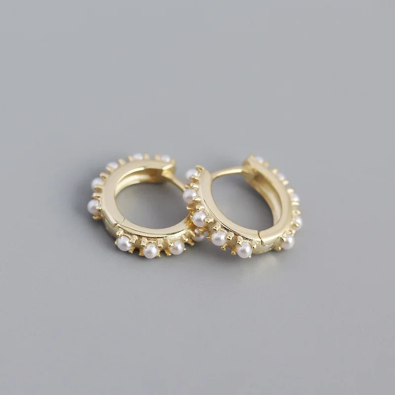 925 Silver Pearl Hoop Earrings Women Wedding Jewelry Gift
