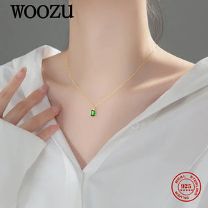 925 Silver Green Zircon Pendant Necklace For Women Wedding