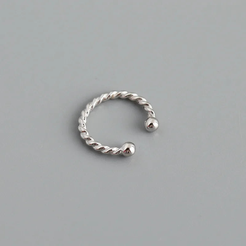 925 Silver Twistd Bead Ear Clip Earrings Bohemia Punk Ear Cuff Jewelry