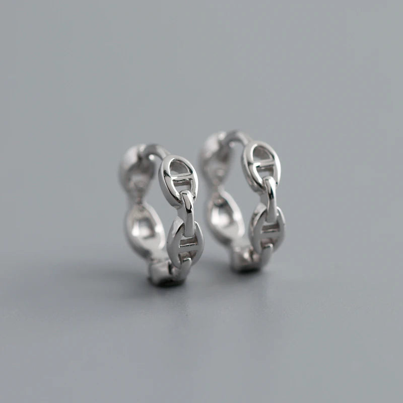 925 Silver Cuban Link Chain Hoop Earrings Pig Nose Design