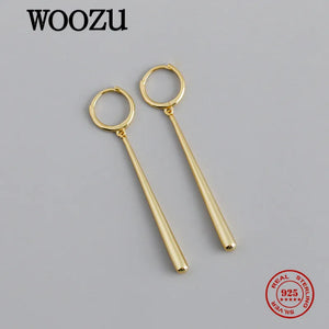 925 Silver Long Geometric Drop Earrings for Women