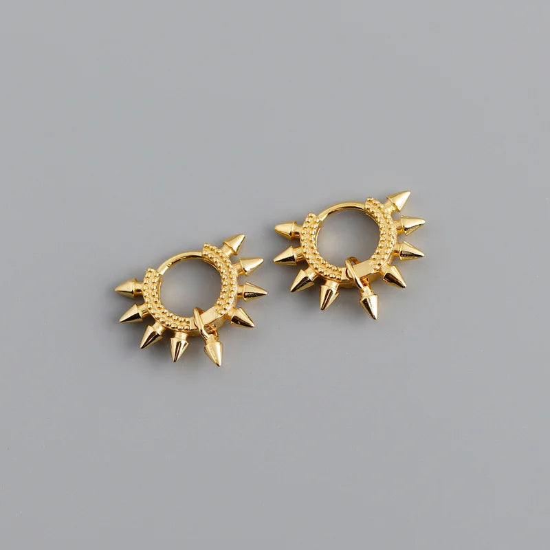 925 Silver Punk Spike Rivets Hoop Earrings Bohemian Rock Unisex Ear Jewelry