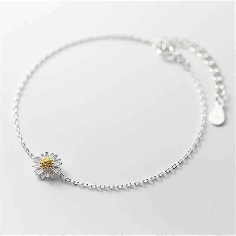 925 Sterling Silver Daisy Link Chain Bracelet Women Wedding Jewelry Gift