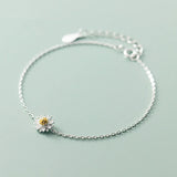 925 Sterling Silver Daisy Link Chain Bracelet Women Wedding Jewelry Gift