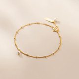 925 Silver Golden Beads Pearl Chain Bracelet Gothic Punk Jewelry