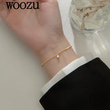 925 Silver Golden Beads Pearl Chain Bracelet Gothic Punk Jewelry