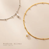 925 Silver Golden Beads Pearl Chain Bracelet Gothic Punk Jewelry