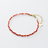 Sterling Silver Twisted Wave Red Rope Beads Chain Bracelet Vintage Jewelry
