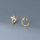 Geometric Inlaid Crystal Zircon Hoop Earrings 925 Sterling Silver