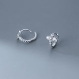 Geometric Inlaid Crystal Zircon Hoop Earrings 925 Sterling Silver