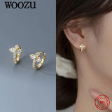 Geometric Inlaid Crystal Zircon Hoop Earrings 925 Sterling Silver