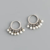 Ethnic Pearl Tassel Hoop Earrings 925 Sterling Silver For Women