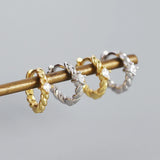 Sterling Silver Square Twist Stone Hoop Earrings for Women