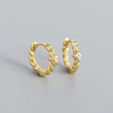 Sterling Silver Square Twist Stone Hoop Earrings for Women