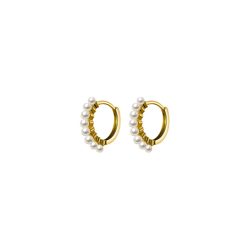 925 Silver Pearl Huggie Earrings For Women Teen Party Jewelry