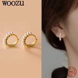 925 Silver Pearl Huggie Earrings For Women Teen Party Jewelry