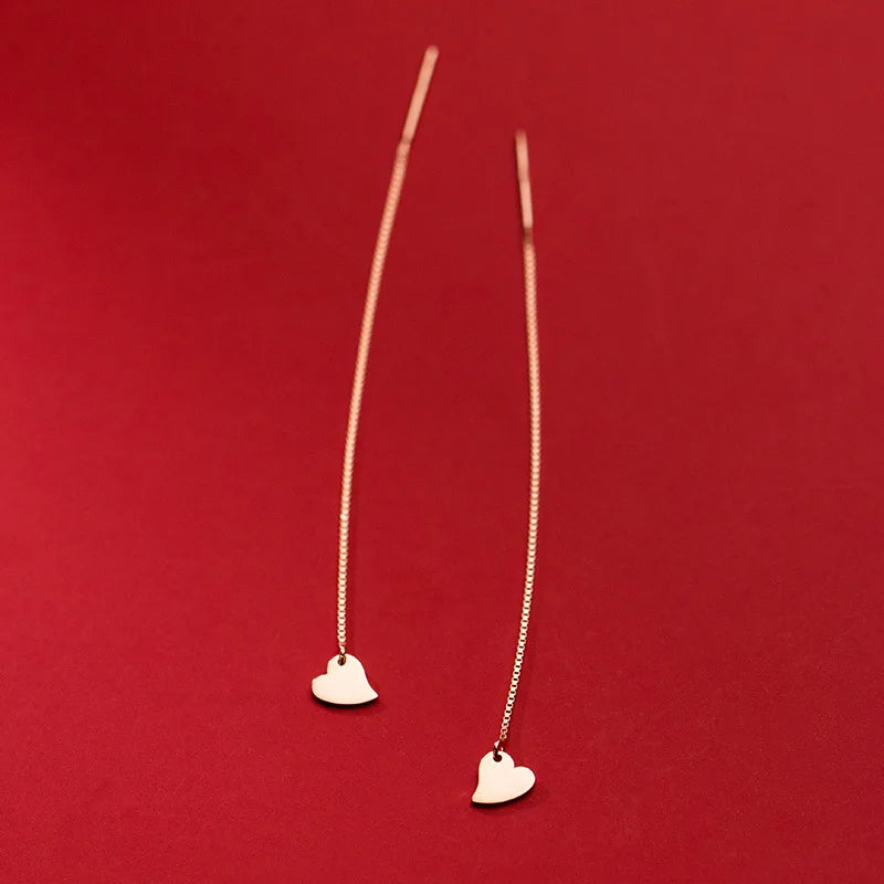 925 Silver Mini Love Heart Tassel Stud Earrings For Women