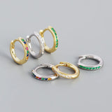 Green CZ Zircon Huggie Earrings 925 Sterling Silver For Women Men