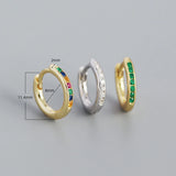 Green CZ Zircon Huggie Earrings 925 Sterling Silver For Women Men