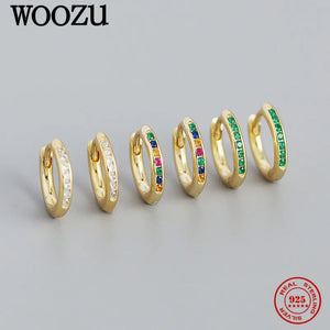 Green CZ Zircon Huggie Earrings 925 Sterling Silver For Women Men