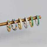 Green CZ Zircon Huggie Earrings 925 Sterling Silver For Women Men