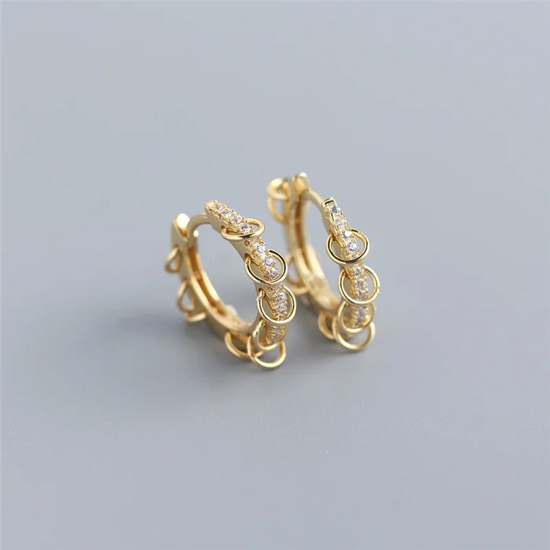 Zircon Punk Rock Hoop Earrings 925 Sterling Silver Bohemian Jewelry Gift