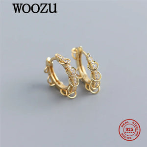 Zircon Punk Rock Hoop Earrings 925 Sterling Silver Bohemian Jewelry Gift
