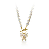 925 Silver Baroque Pearl Butterfly Choker Necklace Romantic Wedding Jewelry