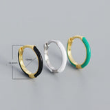 925 Silver Circle Hoop Earrings, Minimalist Enamel Design