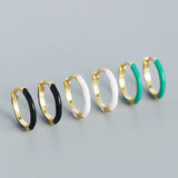 925 Silver Circle Hoop Earrings, Minimalist Enamel Design