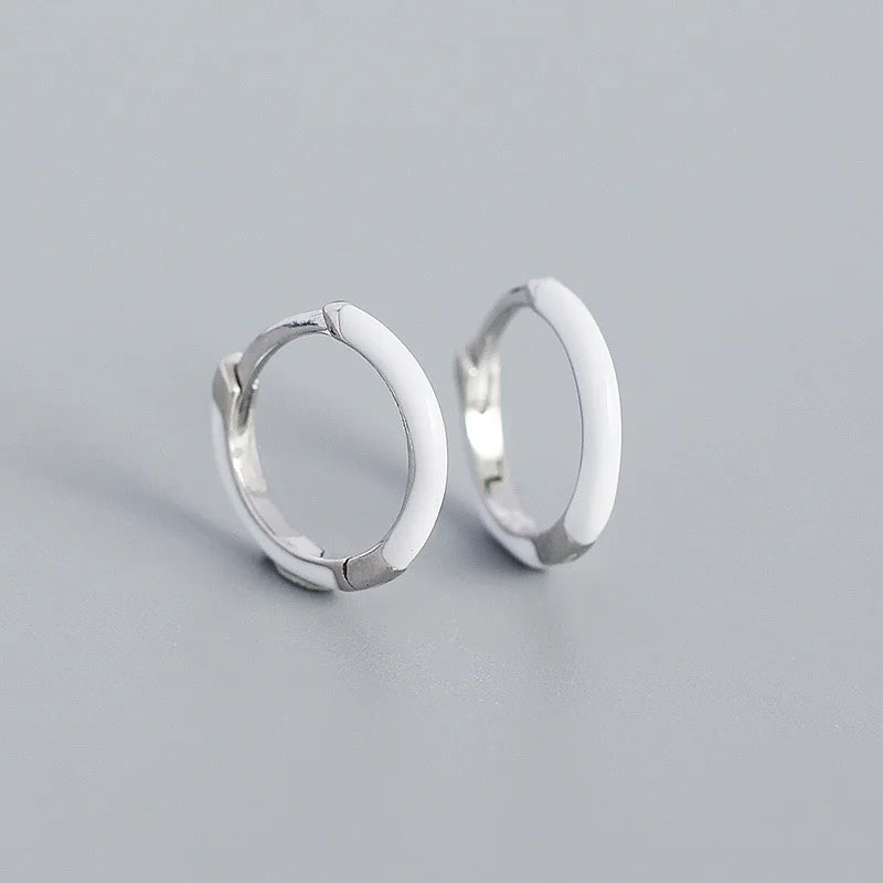 925 Silver Circle Hoop Earrings, Minimalist Enamel Design