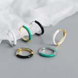 925 Silver Circle Hoop Earrings, Minimalist Enamel Design