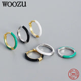 925 Silver Circle Hoop Earrings, Minimalist Enamel Design